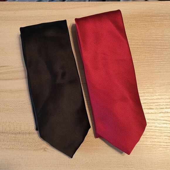 Joseph & Feiss Gold Lot of 2 Ties Red Black - Picture 1 of 5